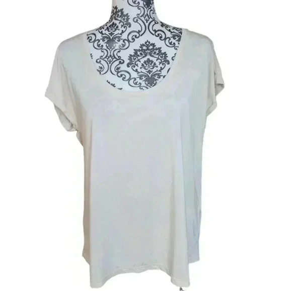 Esqualo T-Shirt Turn Up Sleeve Light Sand Beige Modal Soft Relaxed Women's XL - Picture 2 of 13